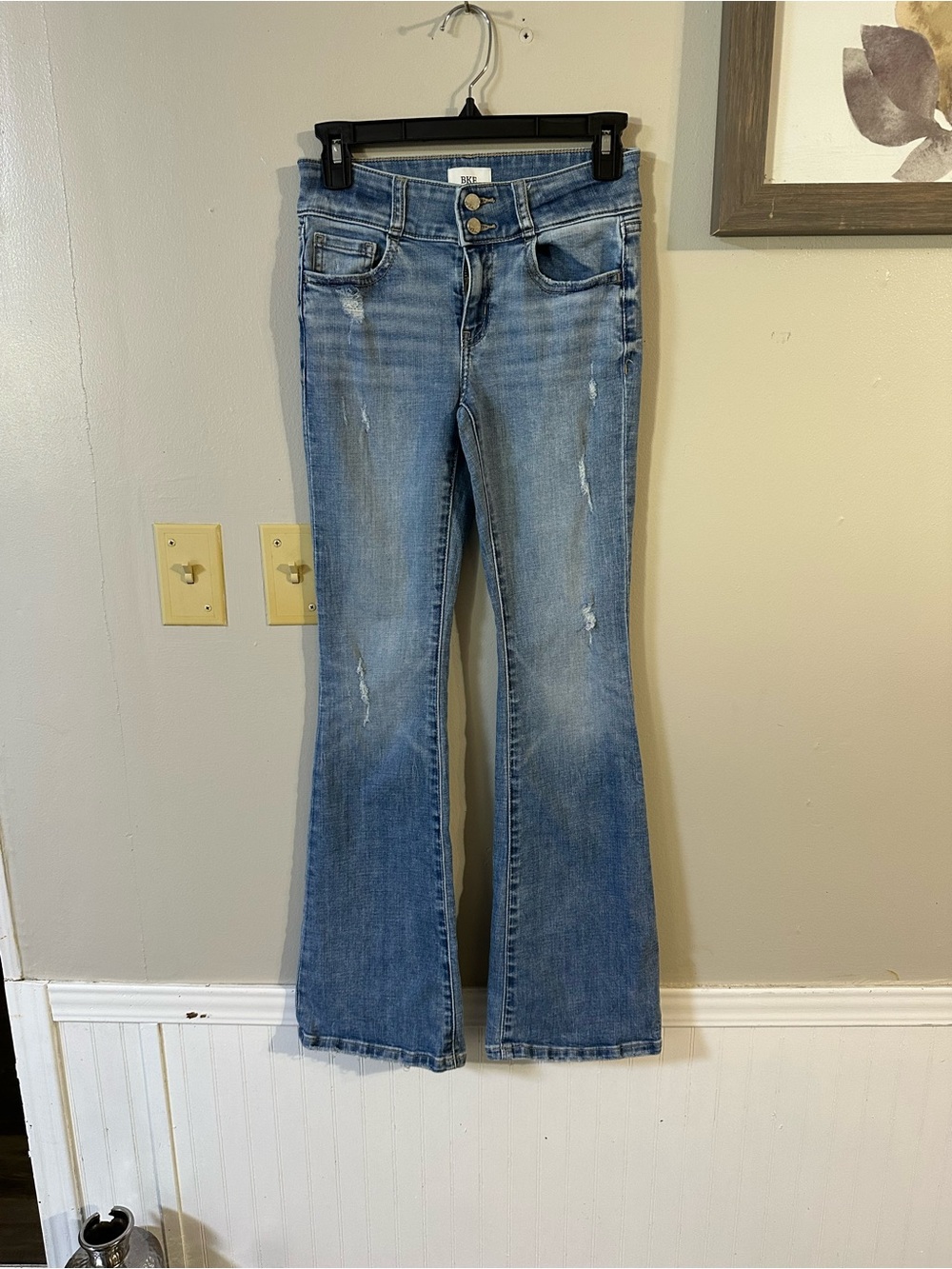 BKE Light Blue Distressed Flare Jeans